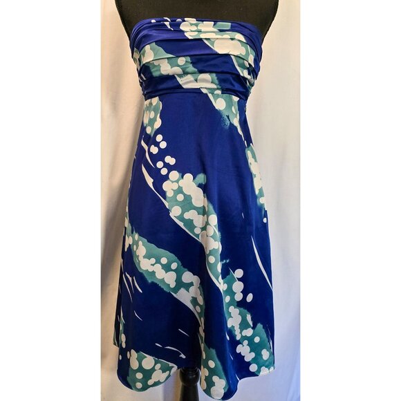 The Limited Blue w/ White & Teal Splatter Strapless Dress 2 - Picture 1 of 6